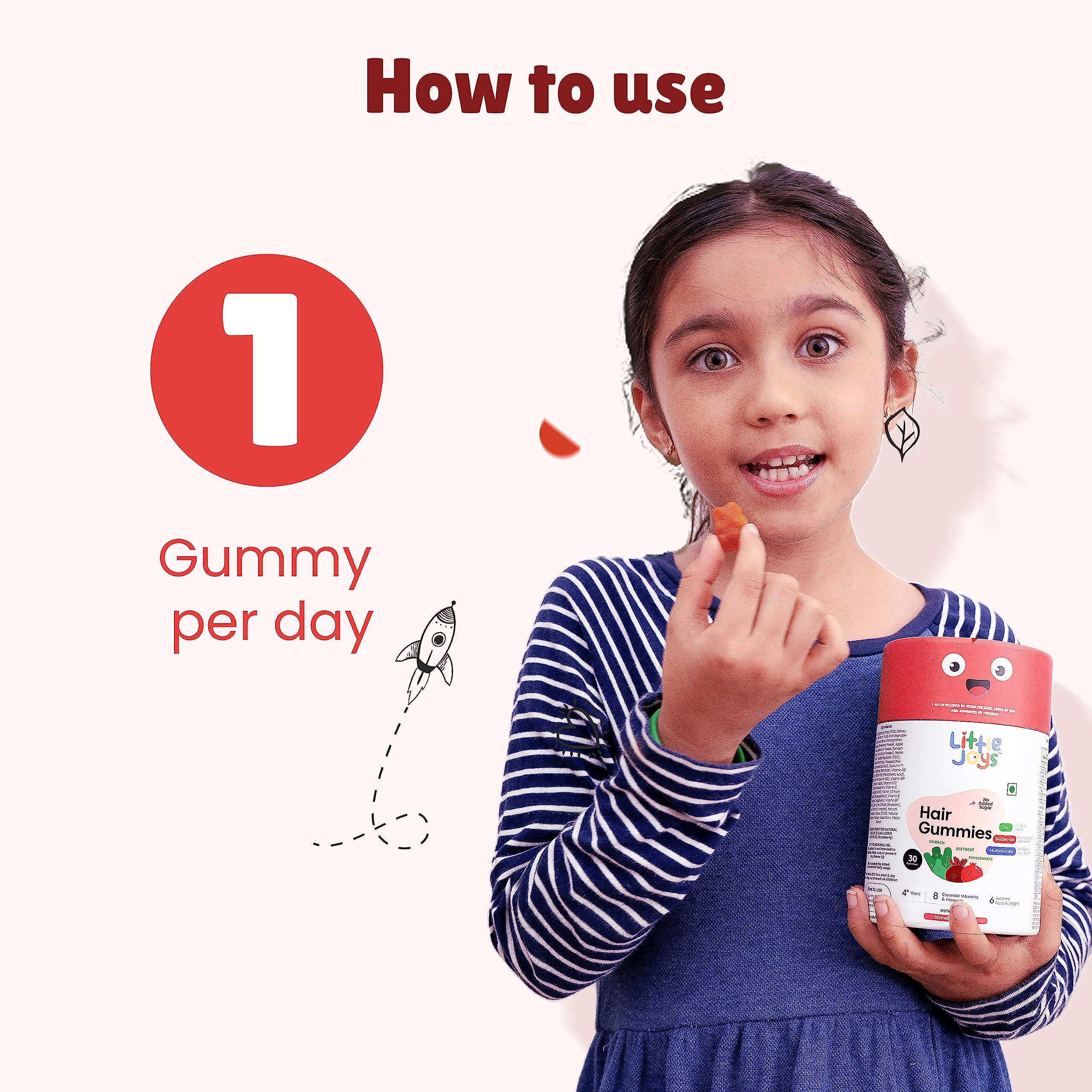 Little Joys Little Joys Biotin Hair Health Gummies (2-12 years) | 30 Days Pack | Strawberry Flavour | Developed by Paediatrician, No Side Effects