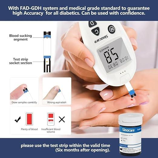 Sinocare SINOCARE SAFE ACCU Blood Glucose Test STRIPS, Box of 50 | Works with SAFE ACCU GLUCOMETER ONLY | Lancets not included | Blood Glucose Monitor Strips, Pack of 50