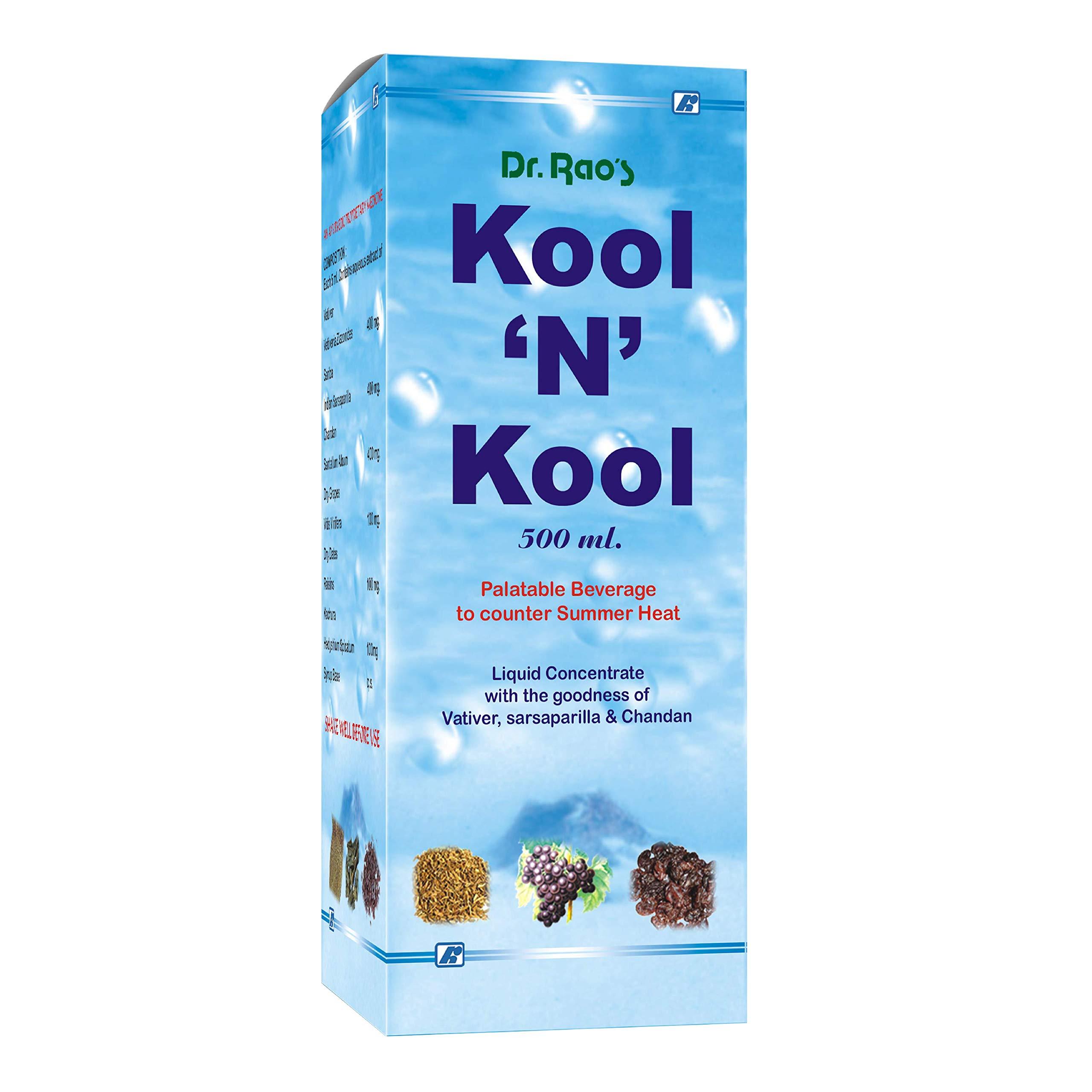 Dr.Rao's Dr.Rao's KOOL N KOOL Ayurvedic Summer Beverage Enriched with Sugandhi(nannari), vativer, chandan, dry dates dry grapes - 100% Natural - 500ml - Pack of 1.