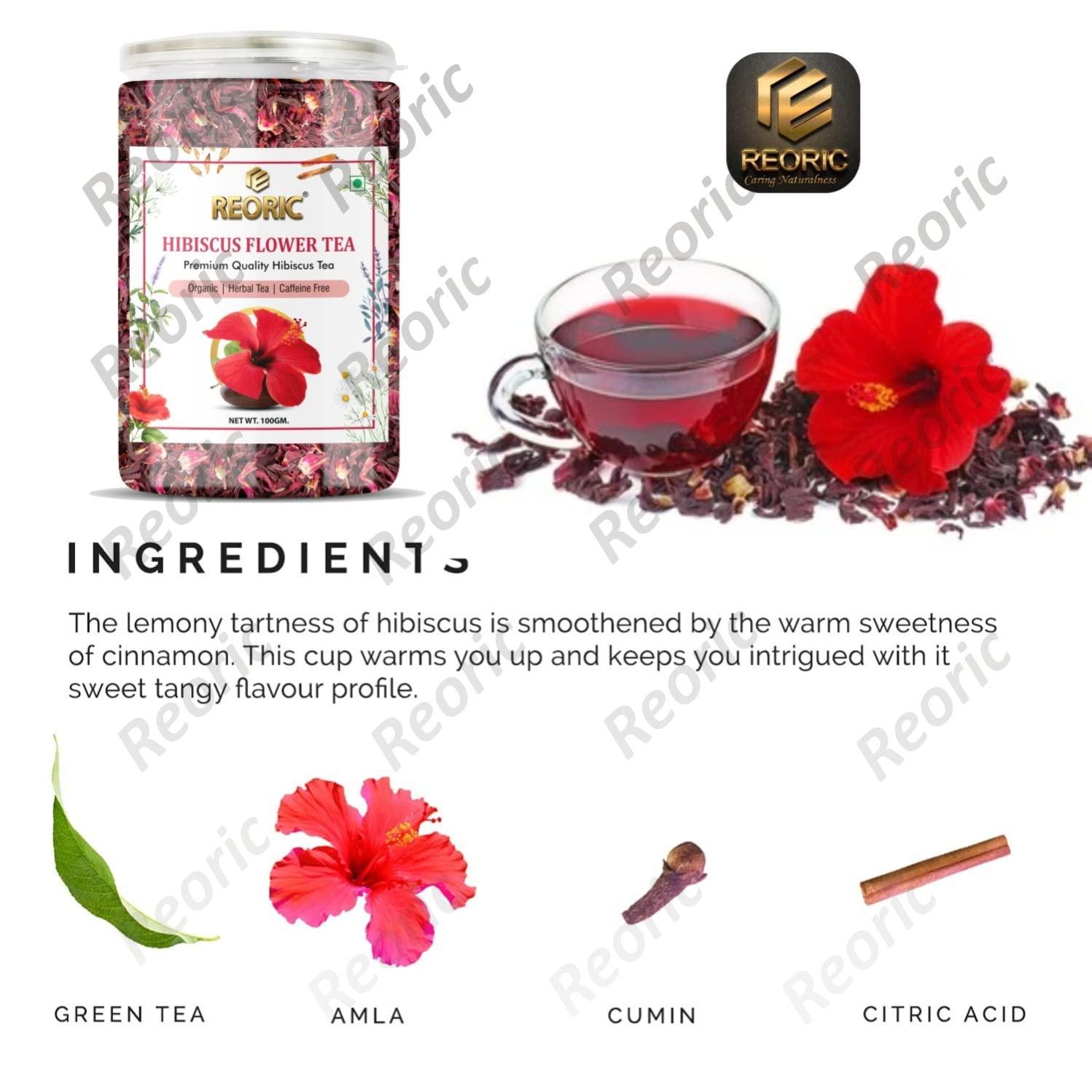 REORIC REORIC Organic Hibiscus Flower Tea- 100g | Premium Hibiscus Tea Leaves | 100% Natural Hibiscus Flower Herbal Tea Whole Leaf | Hibiscus Loose Tea | Use for Iced Tea | Improve Digestion