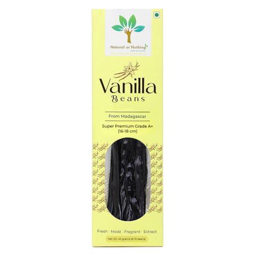 Natural or Nothing Gourmet Vanilla Beans from Madagascar | 40 Grams (8-10 Beans) | Super Premium Grade A+ (15+ cm) Pods | Sticks | For Baking, Extract, Cooking, Ice Cream, Coffee Brewing