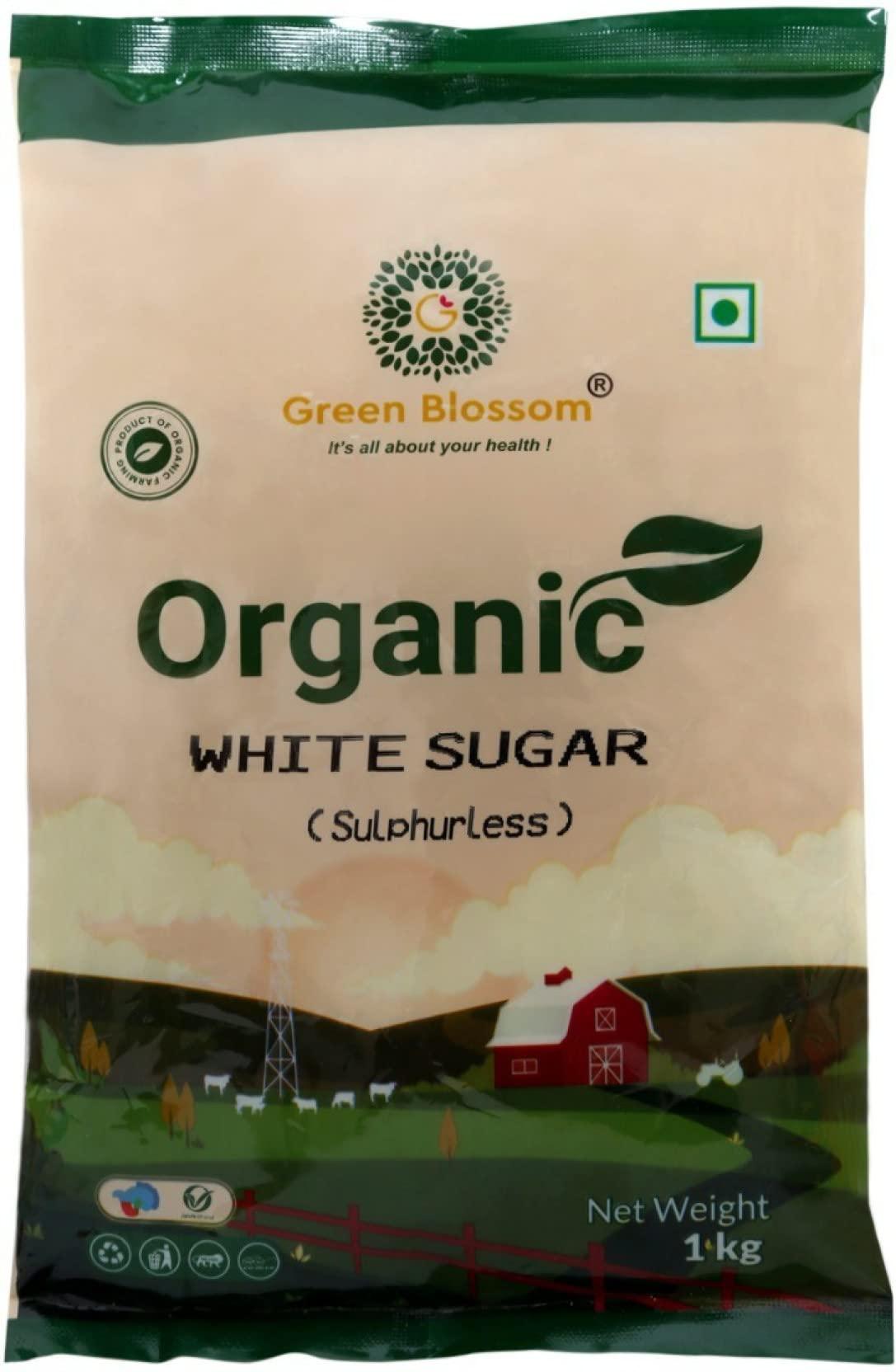 GREEN BLOSSOM Green Blossom Organic White Sugar - 1Kg (Pack of 1) || Organic Sugar || Organically Processed || Sugarcane Sugar || Sulphurless Sugar II 100% Vegan