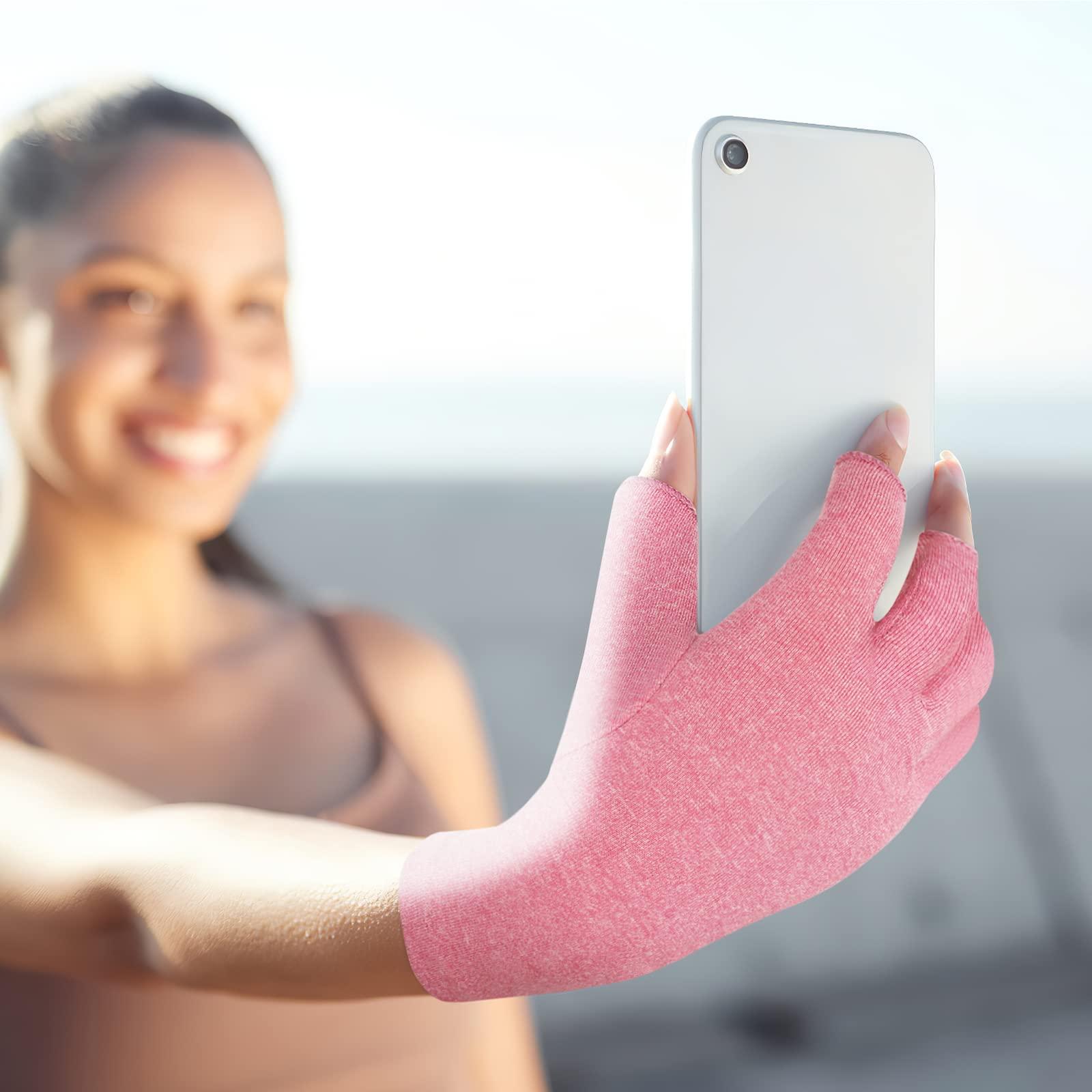 Duerer Duerer Arthritis Gloves Women Men, Carpal Tunnel, Rheumatiod, Tendonitis, Fingerless Hand Thumb Compression Gloves, Pink, Small (1 Pair)