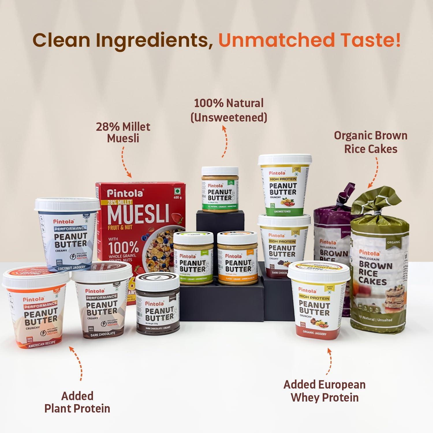 Pintola Pintola Organic Unsweetened Peanut Butter Creamy 1kg - High Protein 30g & 9g Dietary Fiber, Made with Organic Peanuts, No Added Sugar, No Preservatives