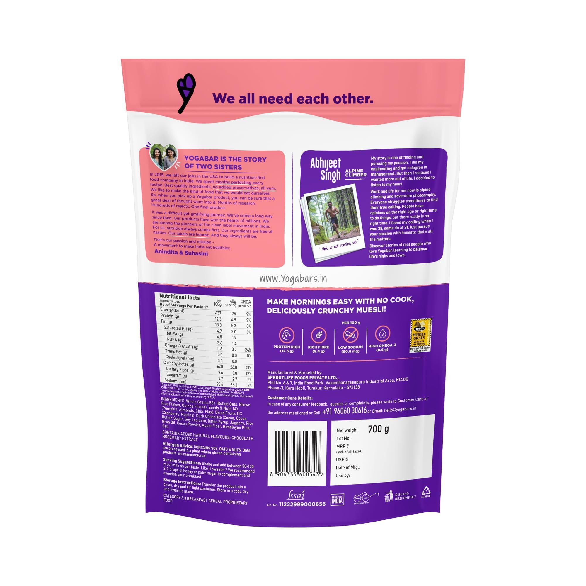 Yogabar Yogabar Dark Chocolate Peanut Butter and Muesli Combo | Dark Chocolate Peanut Butter - (400gm ) | Dark Chocolate Muesli - ( 700gm )