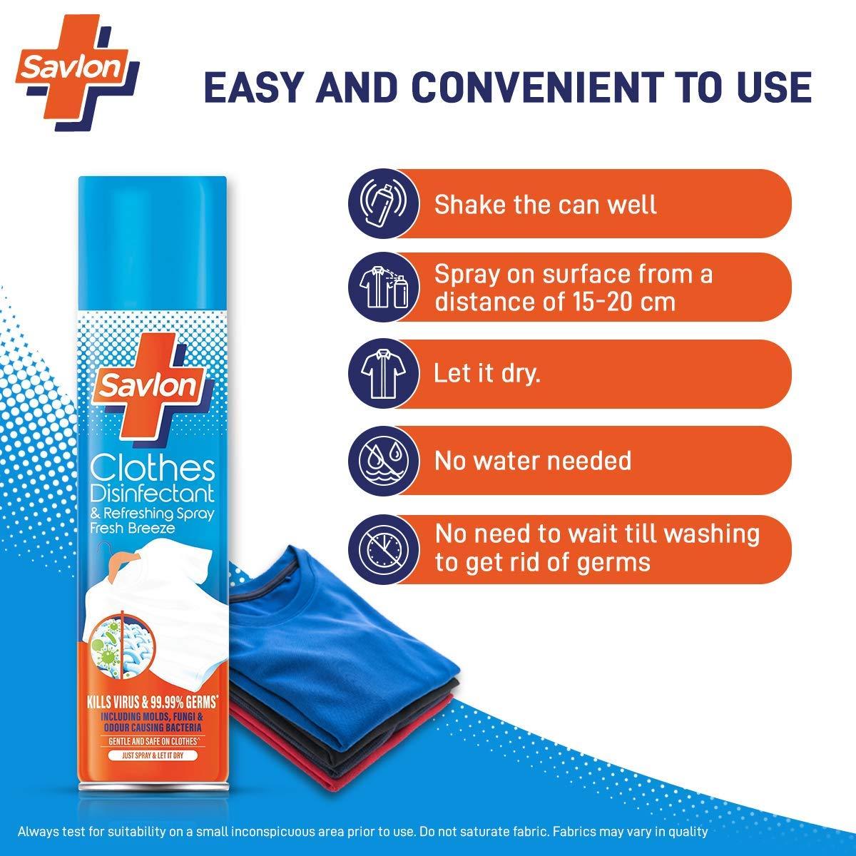 Savlon Savlon Clothes Disinfectant and Refreshing Spray & Savlon Germ Protection Wipes - 72s Pack (Pack of 2)