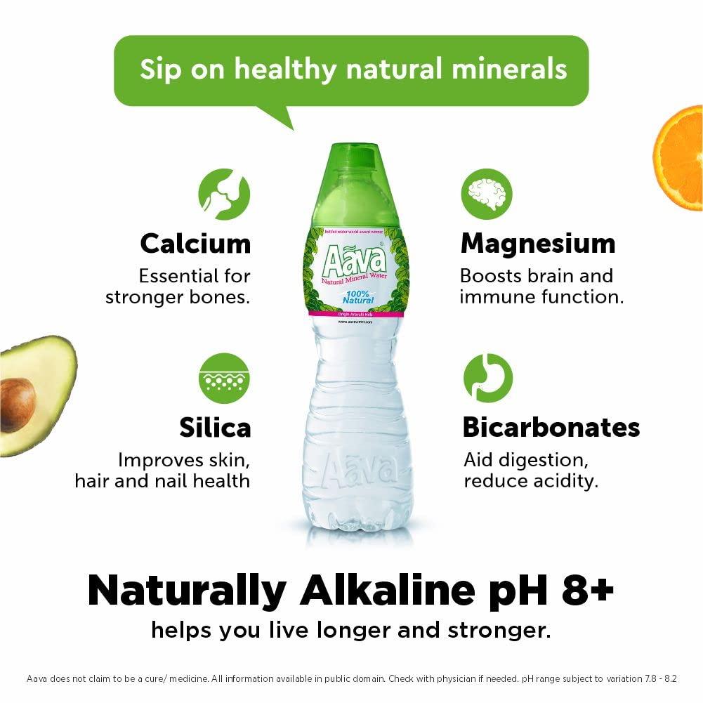 AAVA Aava Naturally Alkaline Mineral Water 1 LTR Cup-Cap | Pack of 12 (Origin Aravalli Hills , 100% Alkaline pH 8.0+ , Benefits of Calcium & Magnesium)
