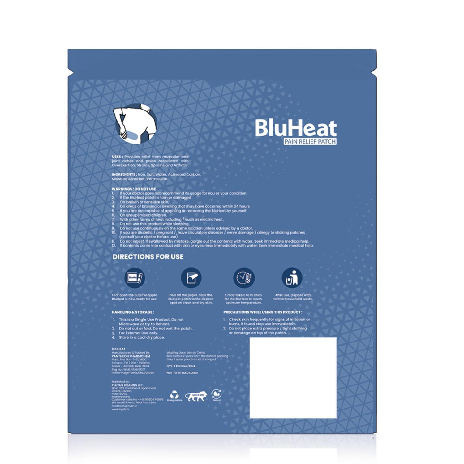BLUHEAT BluHeat Back Pain Relief Patches 8 Regular Heat Therapy Patches Safe and Natural Odour-Free Air-Activated, Long-Lasting Ultimate Substitution for Hot Water Bags for All Skin Types
