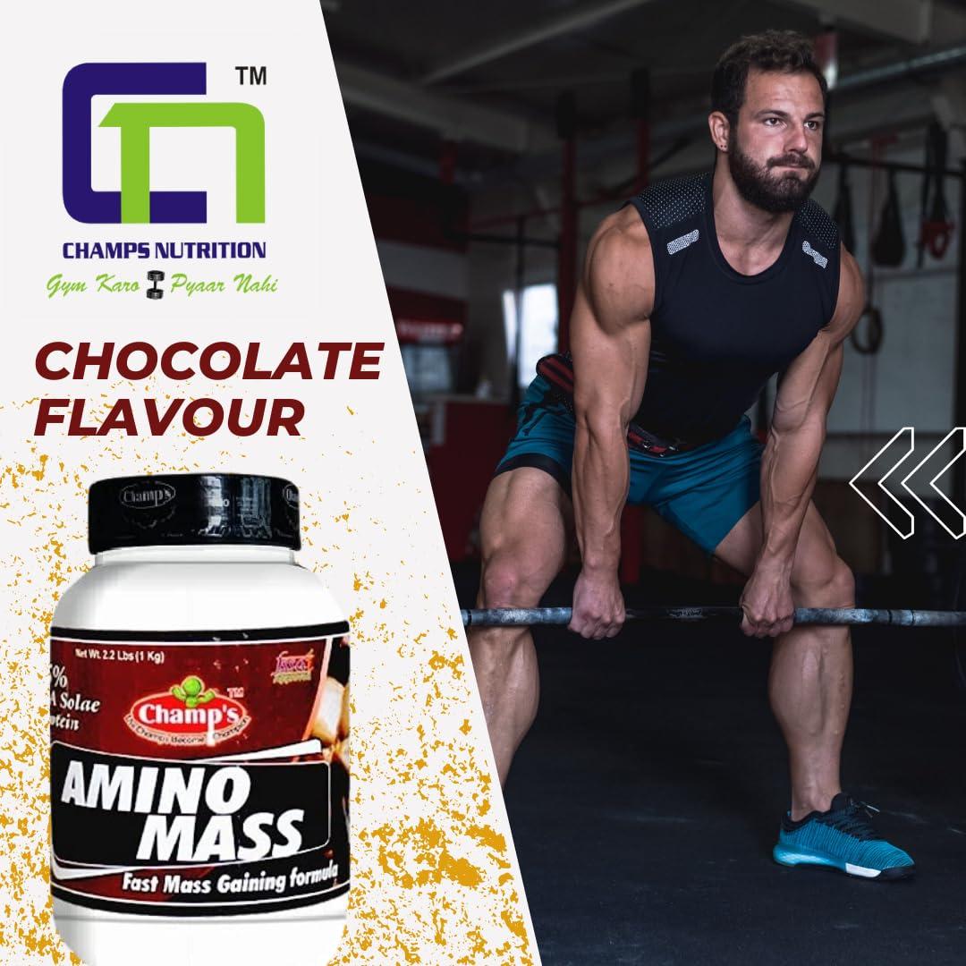 champ Champs Nutrition AMINO Mass Gainer Protein Powder Supplement with Dietary Fibre and Vitamin and Minerals (1KG)(Pack Of 1)