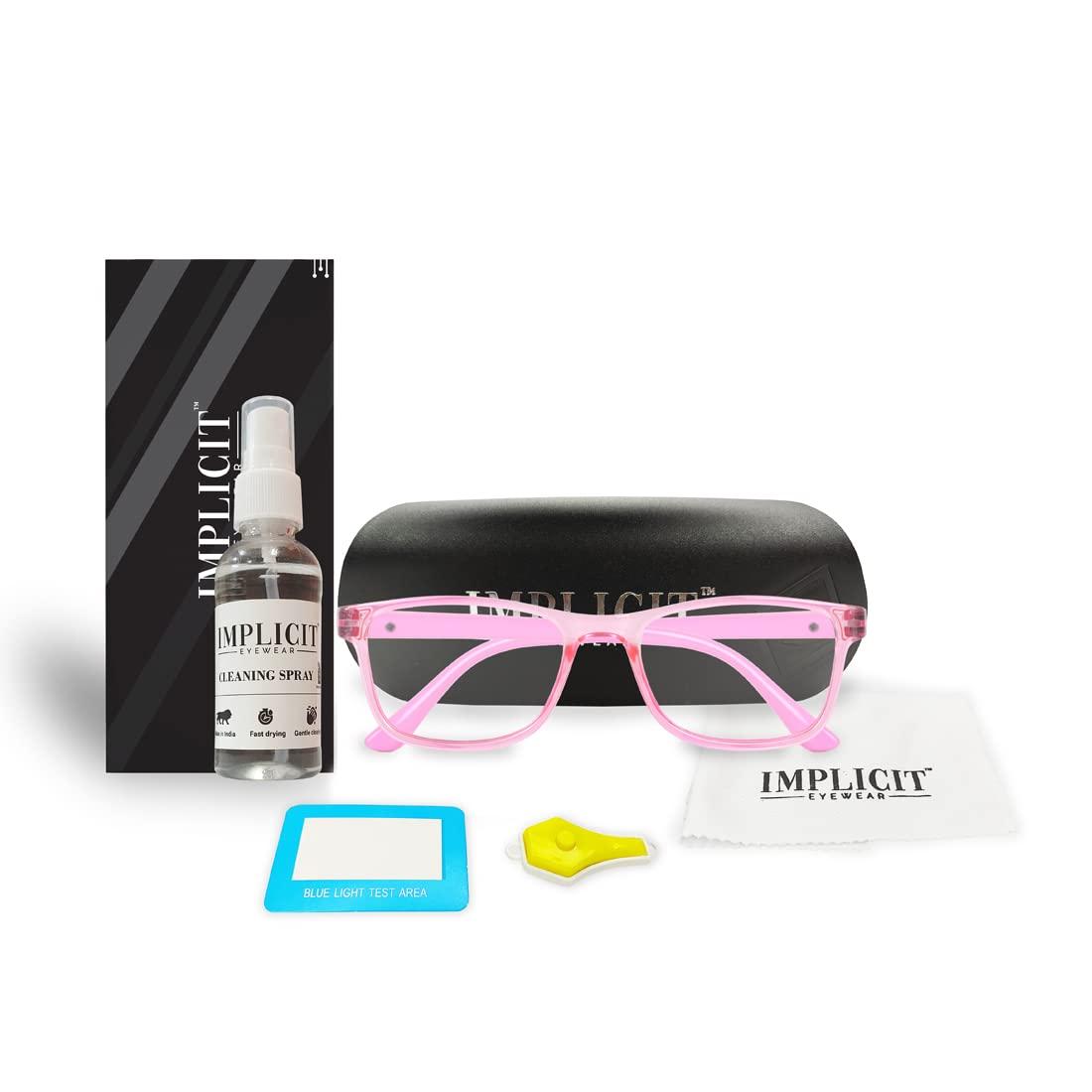 IMPLICIT Implicit Blue light Blocking Computer Glasses for kids Zero Power Spectacles With Anti Glare Glasses for UV & Eye Protection & Anti Eyestrain For Age 5-10 Years Girls and Boys (Pink)