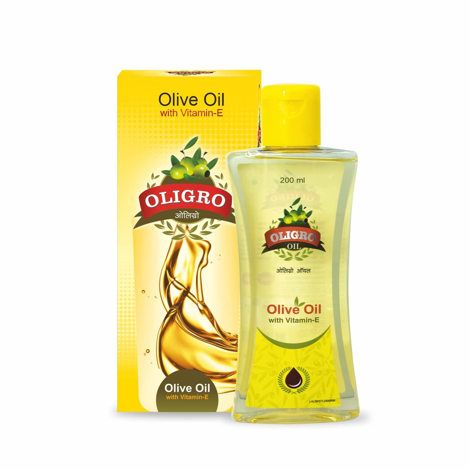 OLIGRO Oligro Body Massage Olive Oil (200ml) - for Body Massage and Hair Care | Goodness of Vitamin E & Sweet Almond Oil |Helps to Nourished and Glowing Skin || Pure & Natural for Both Men & Women