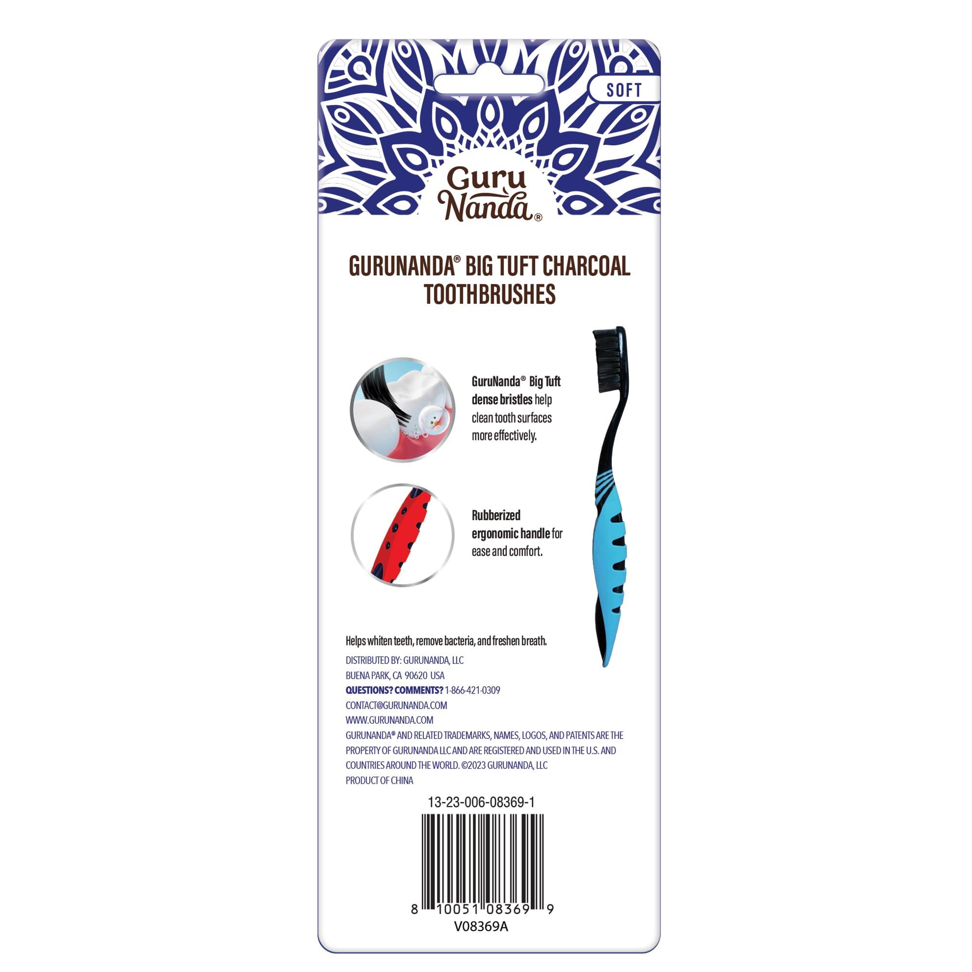 GuruNanda GuruNanda Charcoal Infused Toothbrush Soft Charcoal Bristles - Helps Clean Plaque, Whitens Teeth, and Aids in Fresh Breath BPA-Free Brush for Adults & Kids (6 Count)
