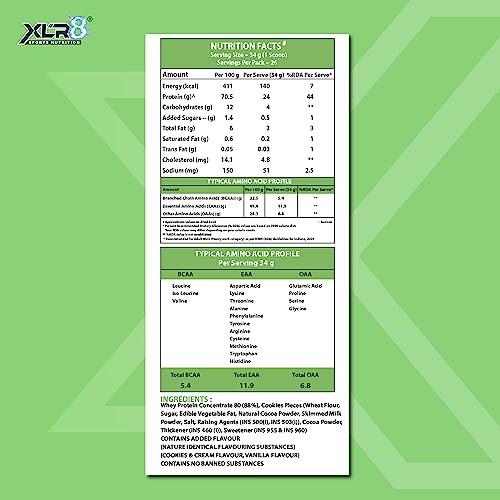 XLR8 XLR8 Whey Protein Powder with 24 g Protein Content & 5.4 g BCAA (907 g (Pack of 1), Cookies & Cream)