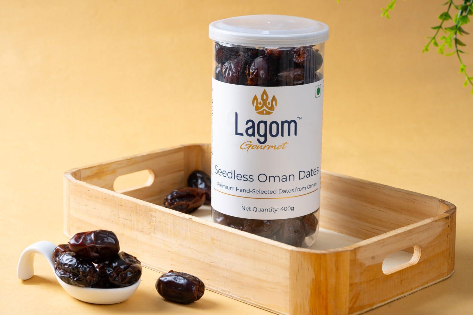 Lagom Lagom Gourmet Seedless Omani Dates 400g | All Natural | No Preservatives | No Added Sugar | Gluten Free | Vegan | Plant Based | Non GMO | Dates Dry Fruits | Khajur | Khajoor | Khejur