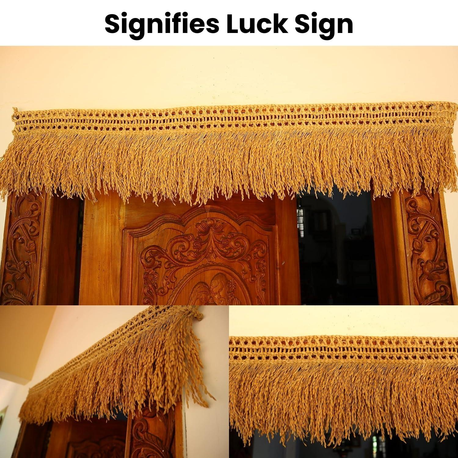 TRU TOYS TRU Paddy Torana for Entrance Door, Handicraft Door Hanging Toran with Natural Golden Paddy Grains, Traditional Nelmani Thoranam for Pooja Room Main Door Decoration and Door Ornaments (3.5 Feet)