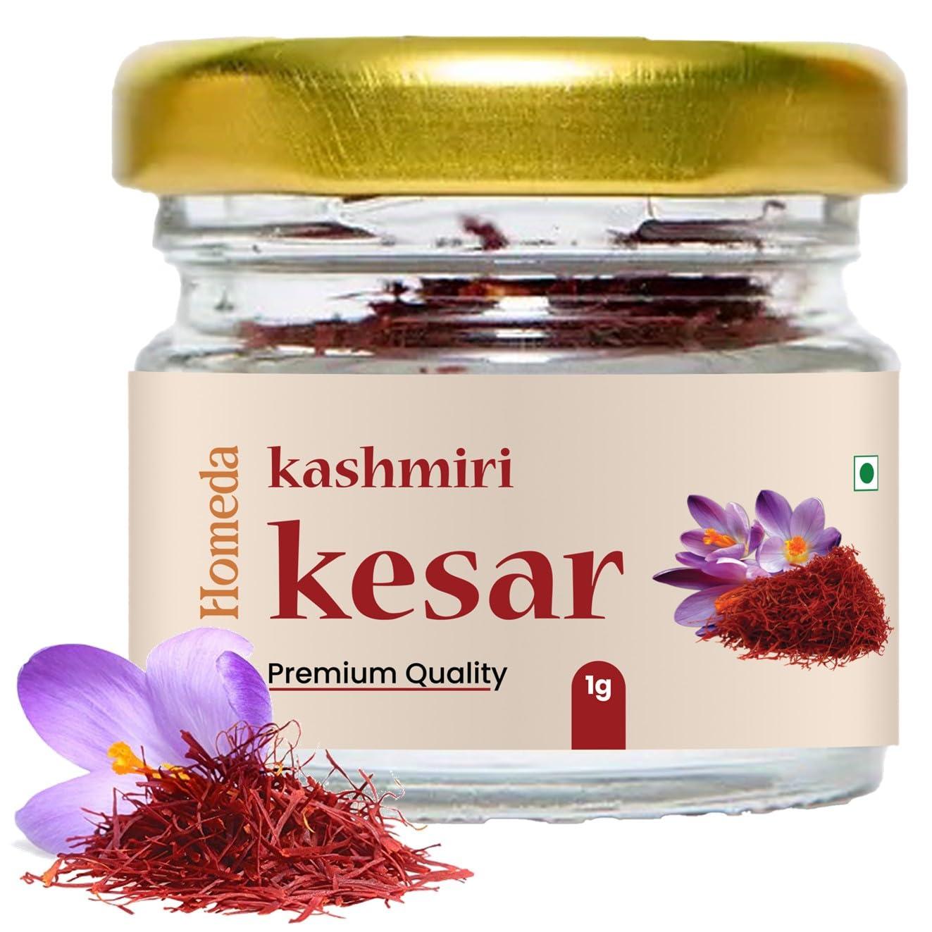 Homeda Homeda Kesar Saffron Original 1g / Pure Saffron Original Kashmiri | Kumkuma Puvvu, Keshar Safron, Kungumapoo for pregnant women, Kasar, Kumkumapoovu, Keser, Kaser, Kesor, Certified Grade A 1 gm