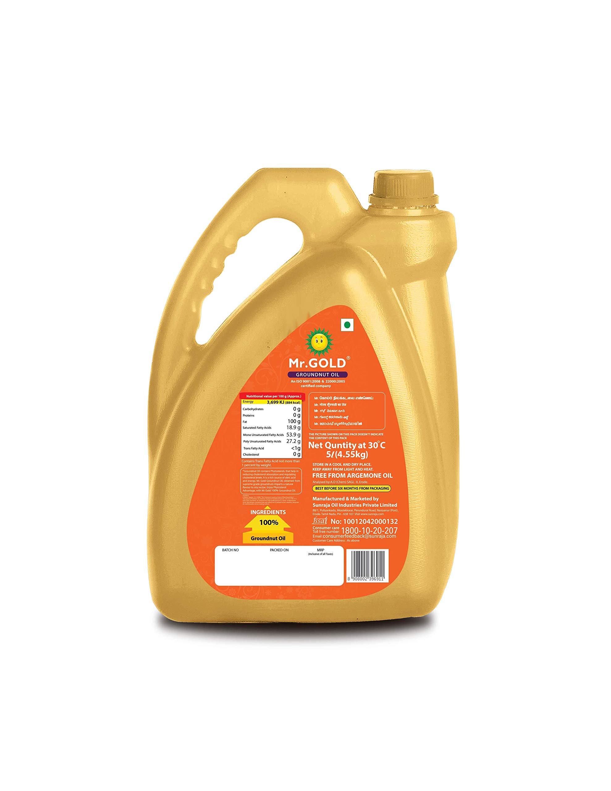 MR. GOLD Mr.Gold Groundnut Oil Can, 5L | Pure | Natural | No preservatives | No artifical fragrances- Total 5L