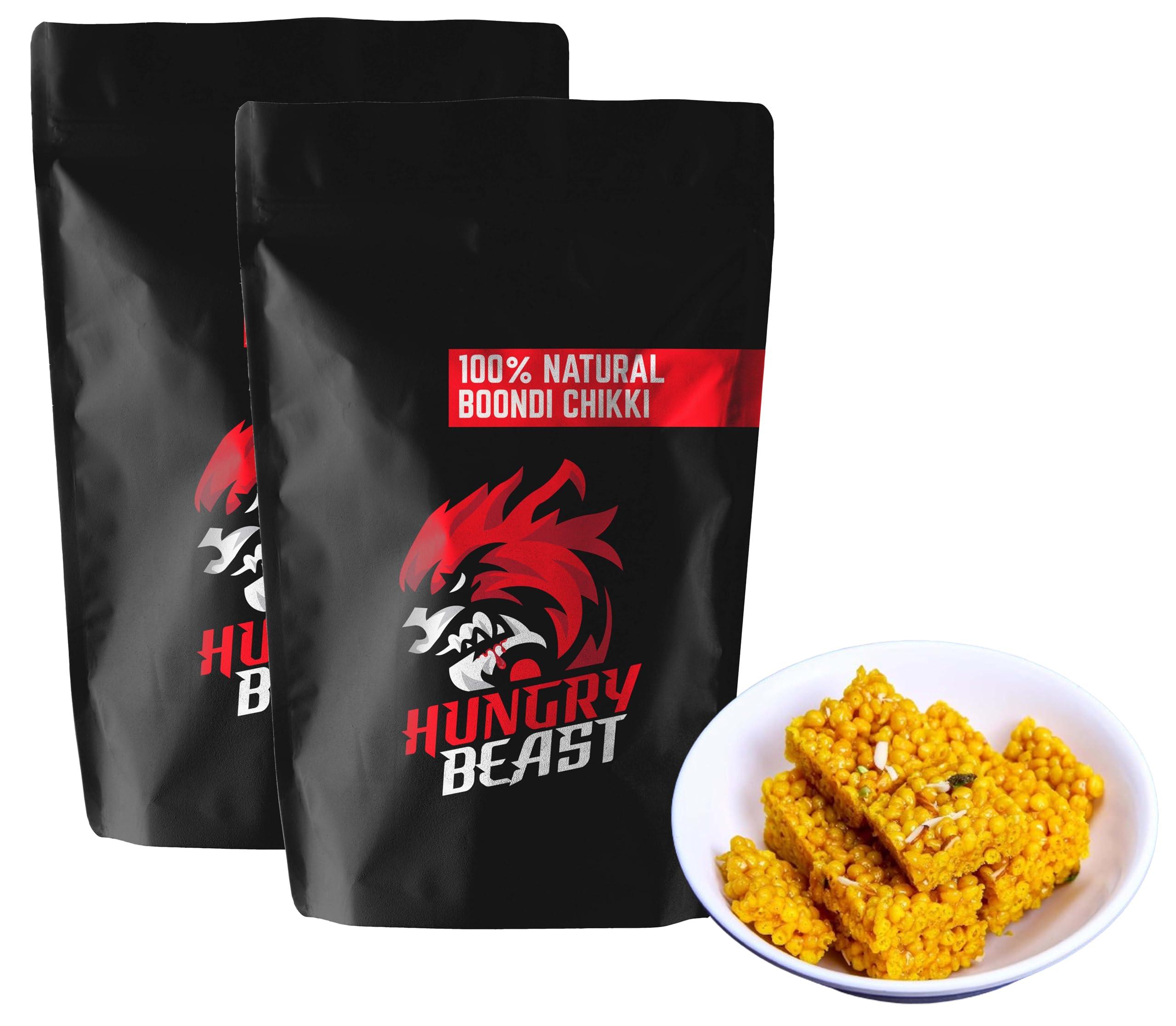 HUNGRY BEAST Healthy Home Made | Sweet Boondi Chikki| Indian Sweets | Boondi Achu | Boondi Mithai | Karakajjam - 250 Grams (Pack of 2)