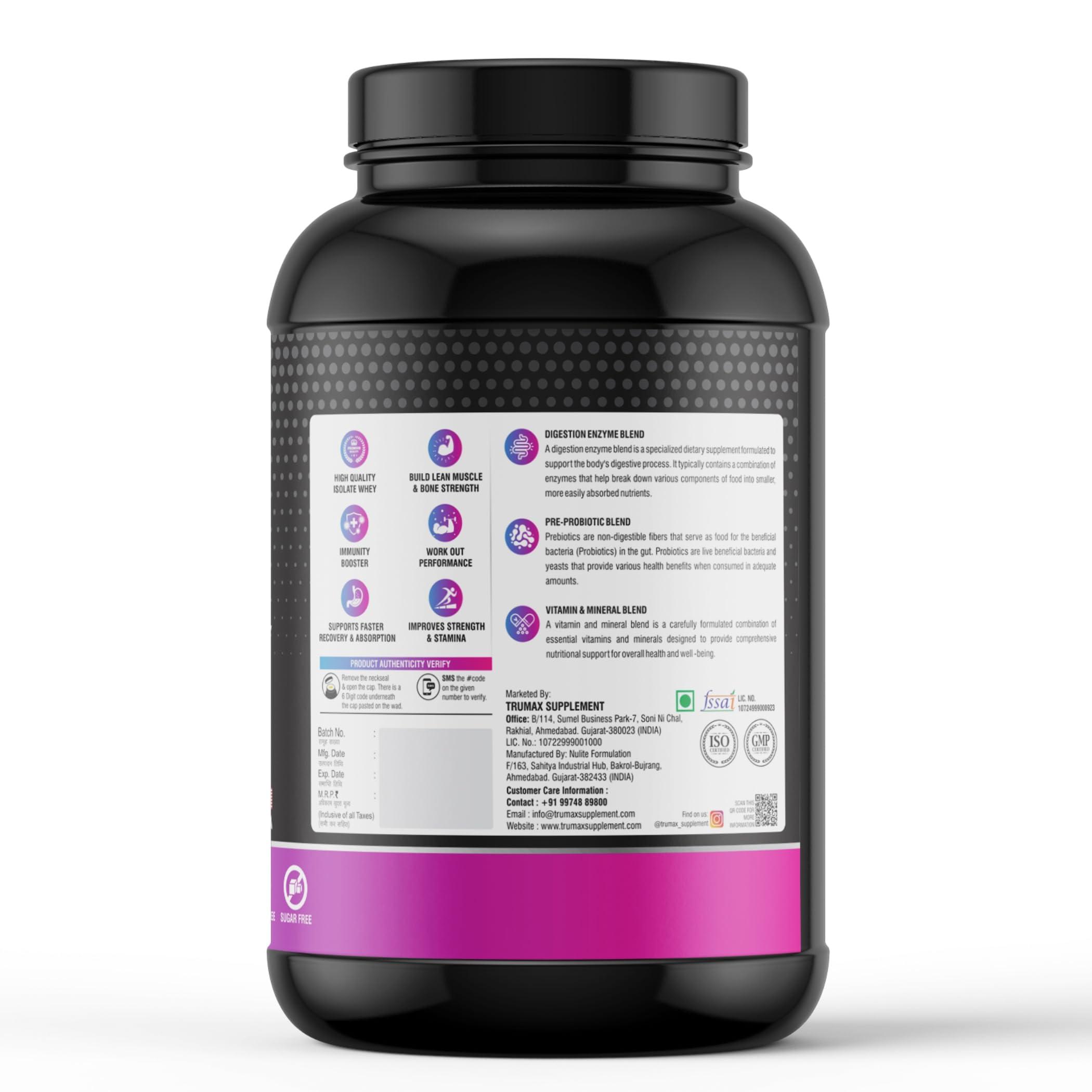 TRUMAX TRUMAX PURE ISOLATE WHEY PROTEIN | Raw from USA | 28g Isolate Protein | 5.0g BCAA & 10.8g EAA | Build Lean Muscle & Improve Stamina | Faster Absorption (Royal Malai Kulfi, 1.0 kg)