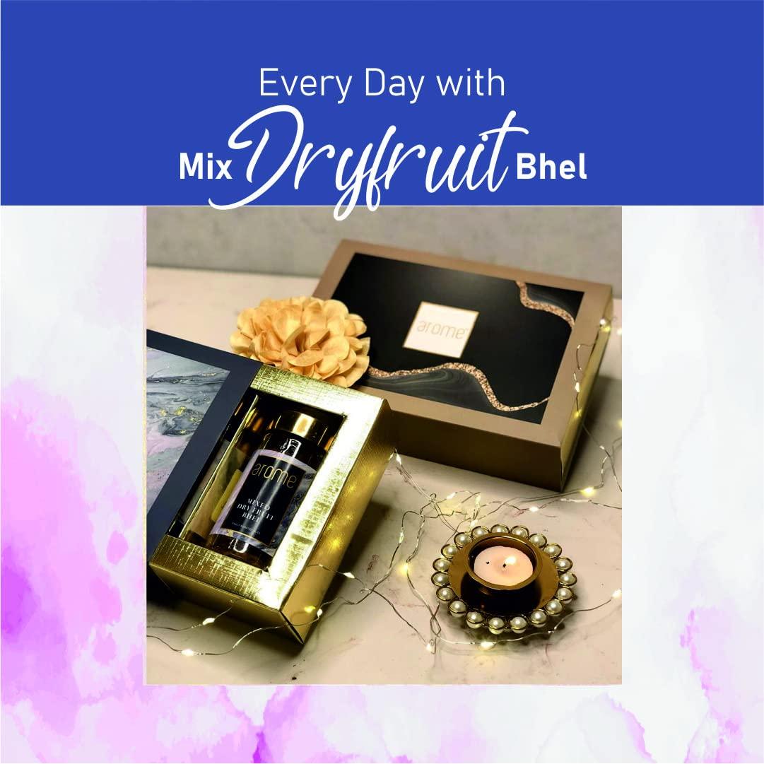 arome arome Mix Dry Fruits Bhel, 100 gm Pack | Mixed Nuts Like Almond, Cashews, Raisins, Pista with Unique Indian Spices | Healthy Snacks for Small Hunger | Assorted Dry Fruit, Berries and Nuts Mix