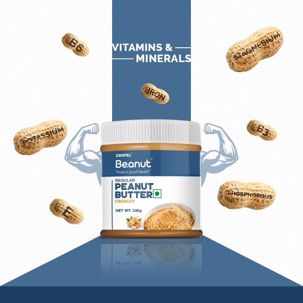 Beanut Beanut Peanut Butter Crunchy is a Smart Choice From Real Roasted Pressed Protein, Non GMO, Gluten Free, Vegan And Cholesterol Free Gym, Exercise Daily Energetic-(340g - Pack of 1)