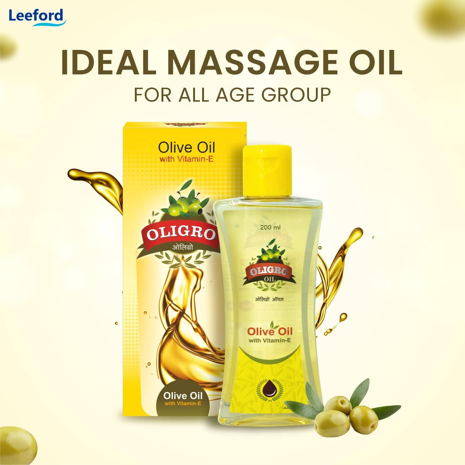 OLIGRO Oligro Body Massage Olive Oil (200ml) - for Body Massage and Hair Care | Goodness of Vitamin E & Sweet Almond Oil |Helps to Nourished and Glowing Skin || Pure & Natural for Both Men & Women