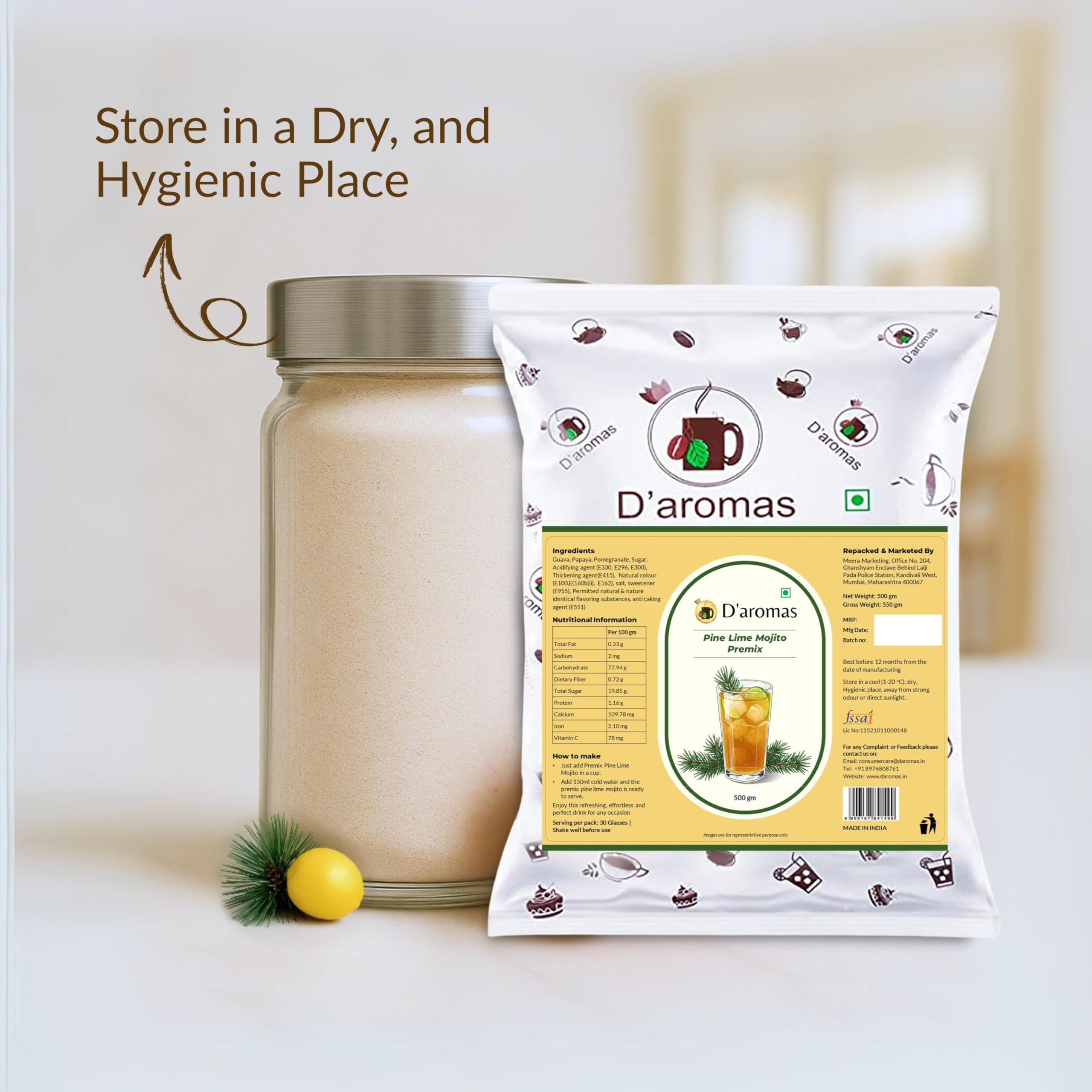 D\'aromas D\'aromas Pine Lime Mojito Premix 3.5kg, Instant Premix Mix Powder For Moctail, Refreshing & Ready To Serve, Drink Premix, Ideal For Home, Cafes, Hotels & Resturant (Each 500gm) (Pack Of 7)