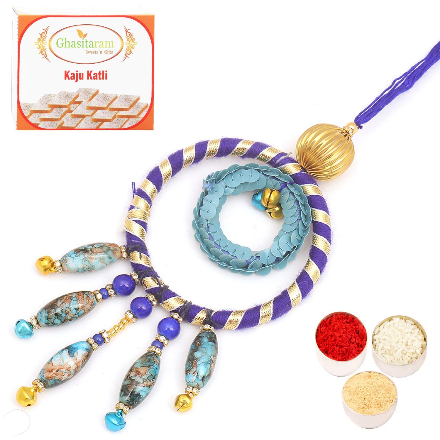 Ghasitaram Gifts Ghasitaram Gifts Rakhis Online- The Ever Lasting Bond rm100 Rakhi Loomba with 400 gms of Kaju katli