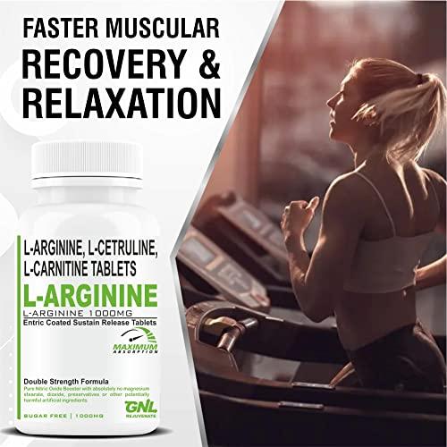 GNL GNL L Arginine 1000mg Nitric Oxide Supplement with l carnitine, L Citrulline, D-Aspartic acid & Cranberry Powder Extract | Essential Amino Acids| Powerful NO Booster - 60 Veg No Sugar Tablet