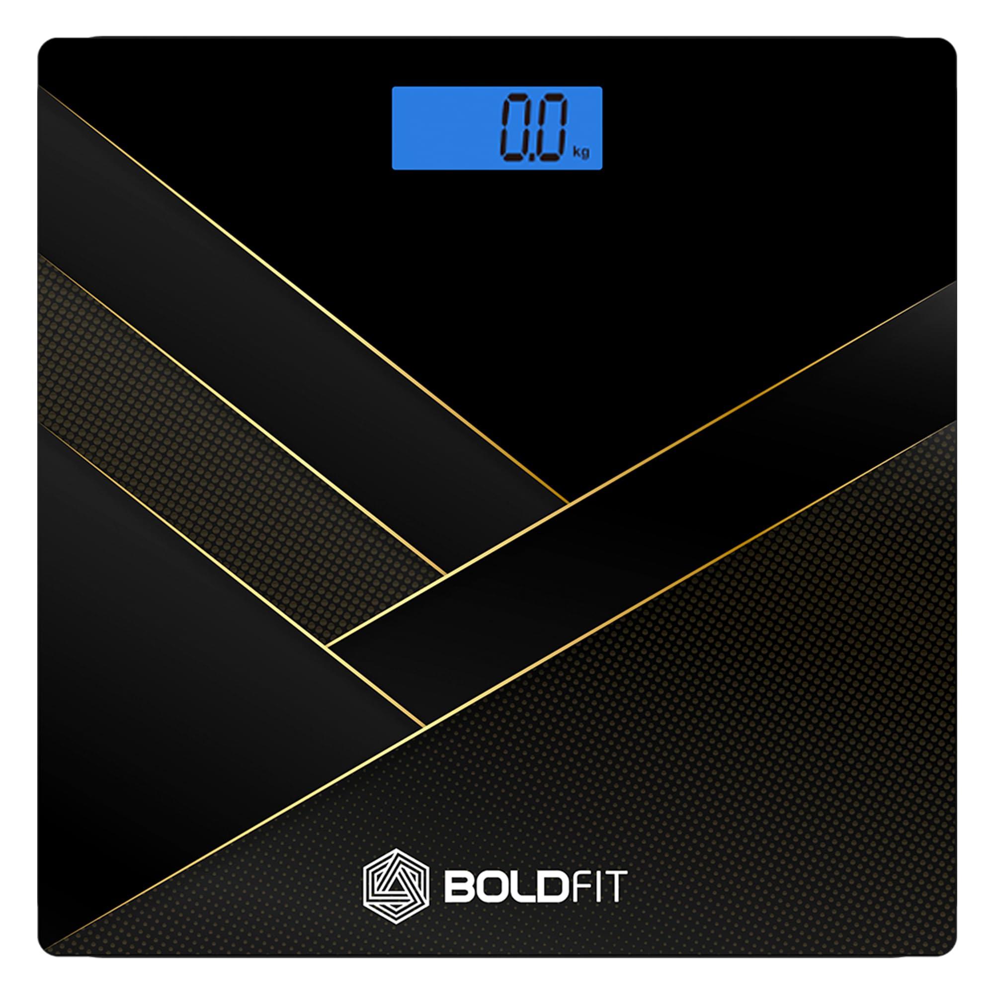 Boldfit Boldfit Weight Machine for Body Weight Weighing Machine Digital Bathroom Scale for Human Body Weight Measurement Extra Thick Weighing Scale for Home with Large LCD Display 18Months Warranty-BlackGold