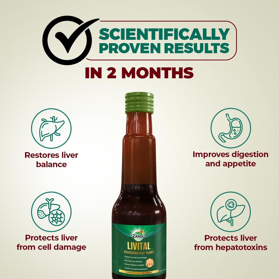 Zandu Zandu Livital Syrup 200ml | Aids in Liver Detox & Improves Digestion, Appetite |Scientifically Tested |100% Ayurvedic Ingredients | Protects Liver against various Hepatotoxins | Beneficial in Fatty Liver