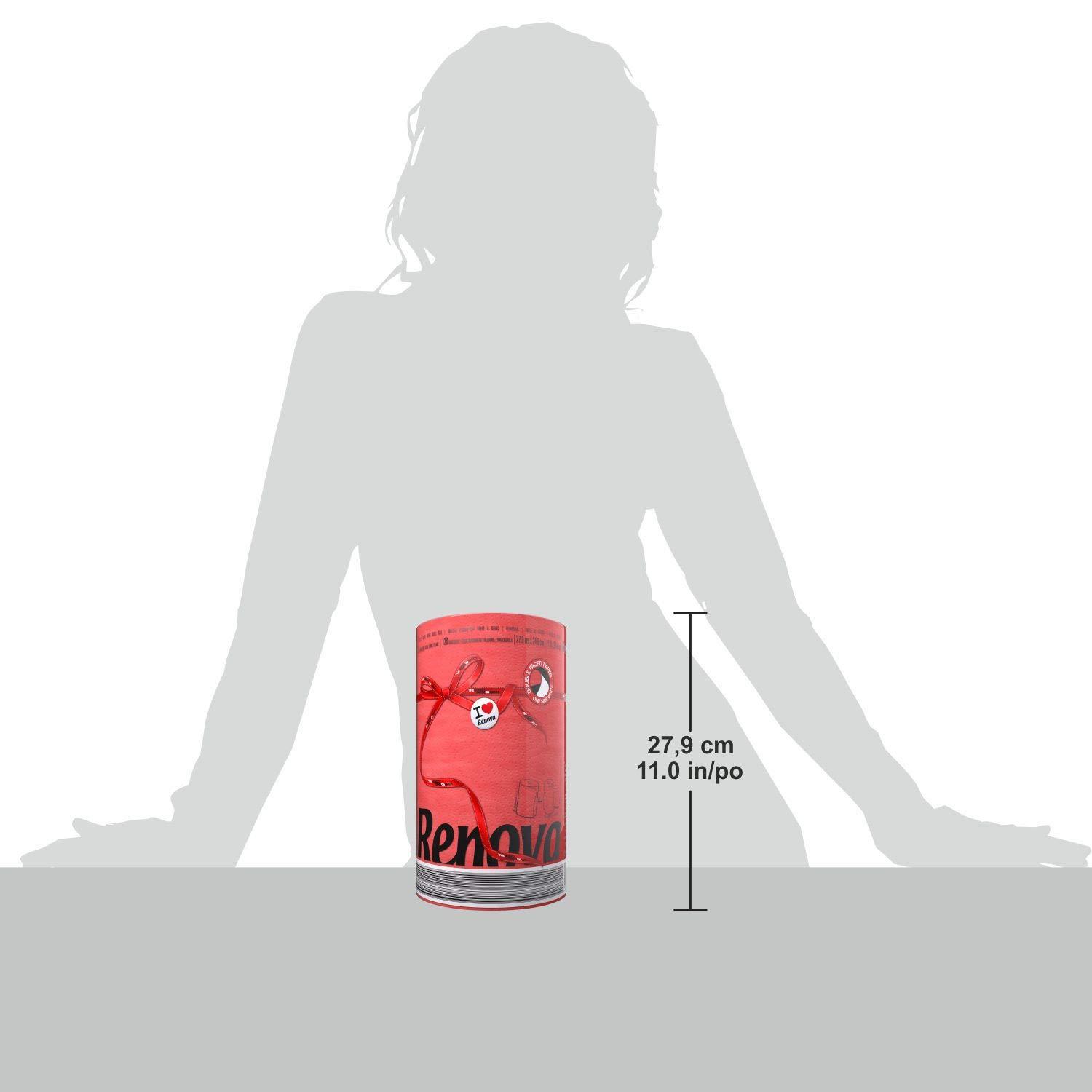 Renova Renova Paper Jumbo Kitchen Towel, 120 Pulls, 2-ply, Strong & Extra Absorbent, Red | 100% Virgin Pulp (1 Jumbo Roll is Equivalent to 3 Regular Rolls)