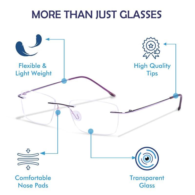Redex Redex Rimless Rectangle Optical Premium Reading Glasses For Men And Women Reading Power Glasses For Men & Women (Purple, 3.00)
