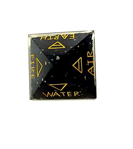 ASTROGHAR Astroghar Natural Black Tourmaline Crystal Chips 4 Elements Healing Symbol Engraved Orgonite Orgone Pyramid for Reiki and Chakra Healing