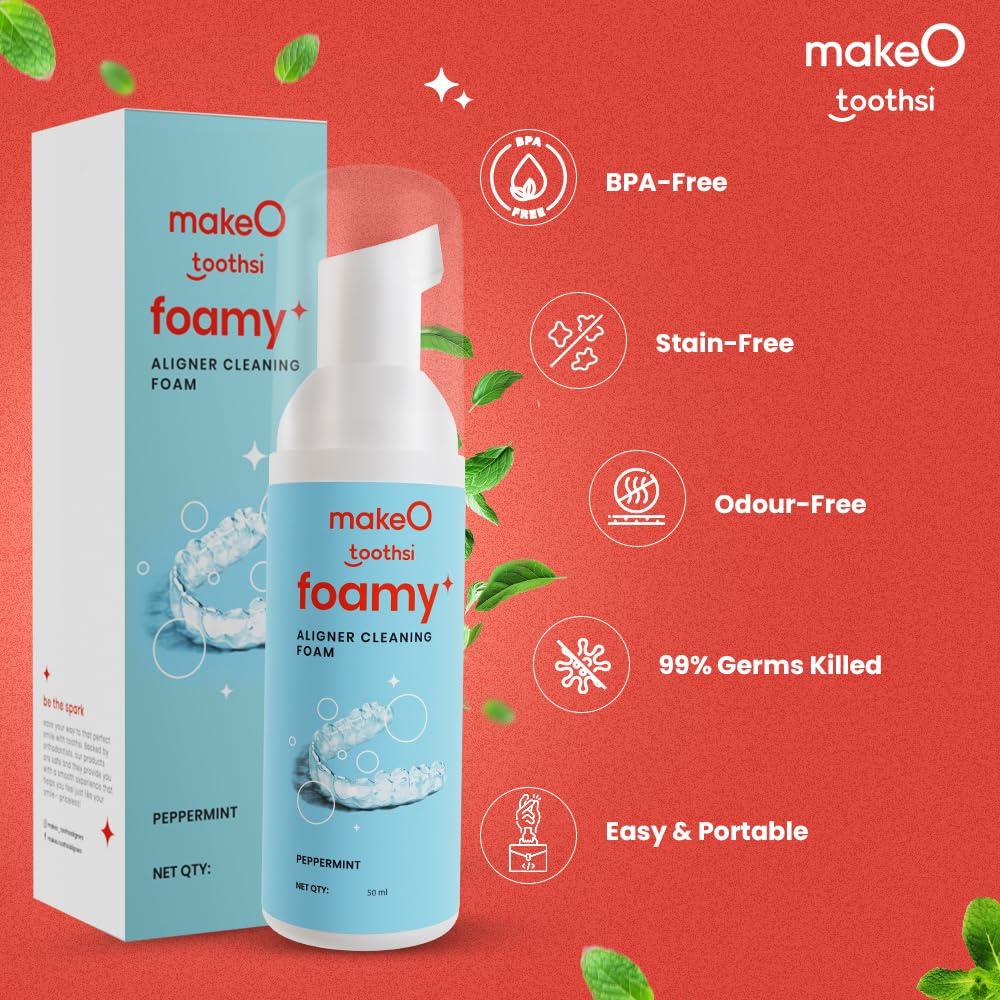 Toothsi Toothsi Foamy Aligner Cleaning Foam | Peppermint Flavor | Antibacterial Formula - Dentures, Retainers & Aligners | Odour-Free | Oral Foam for Retainer Cleaner | Easy & Portable | Pack of 3 (50ml each)