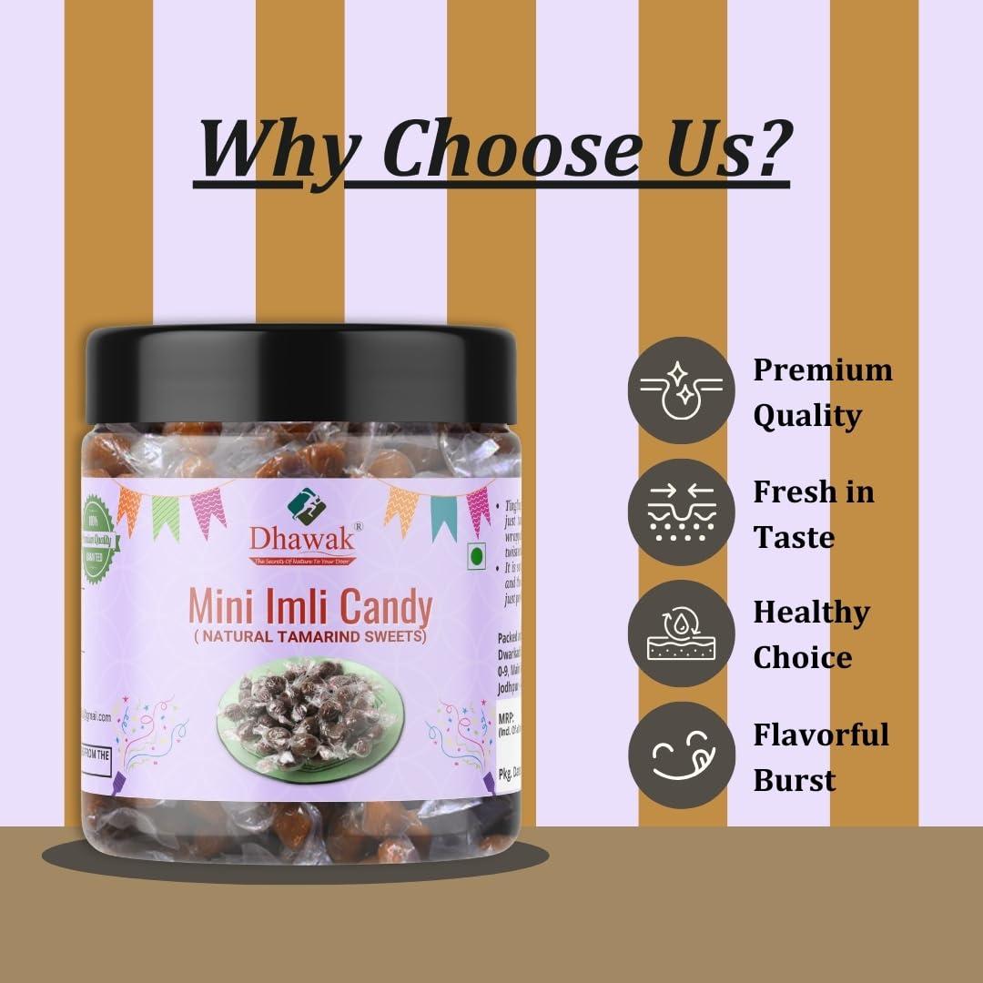DHAWAK Dhawak Imli Candy, Khatti, Methi Imli, Tamarind Twist Candy 250 gms, Tamarind Candy [Jar Pack]
