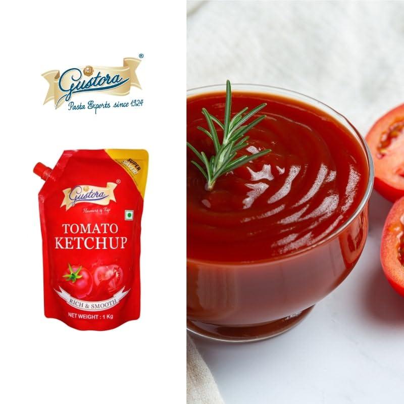 Gustora Gustora Real & Natural Tomato Ketchup I Super Saver Combo I Rich & Smooth I Vegetarian I No Onion No Garlic Jain Tomato Ketchup (950 gm) I No Preservatives & Artificial Color (1.95 Kg)