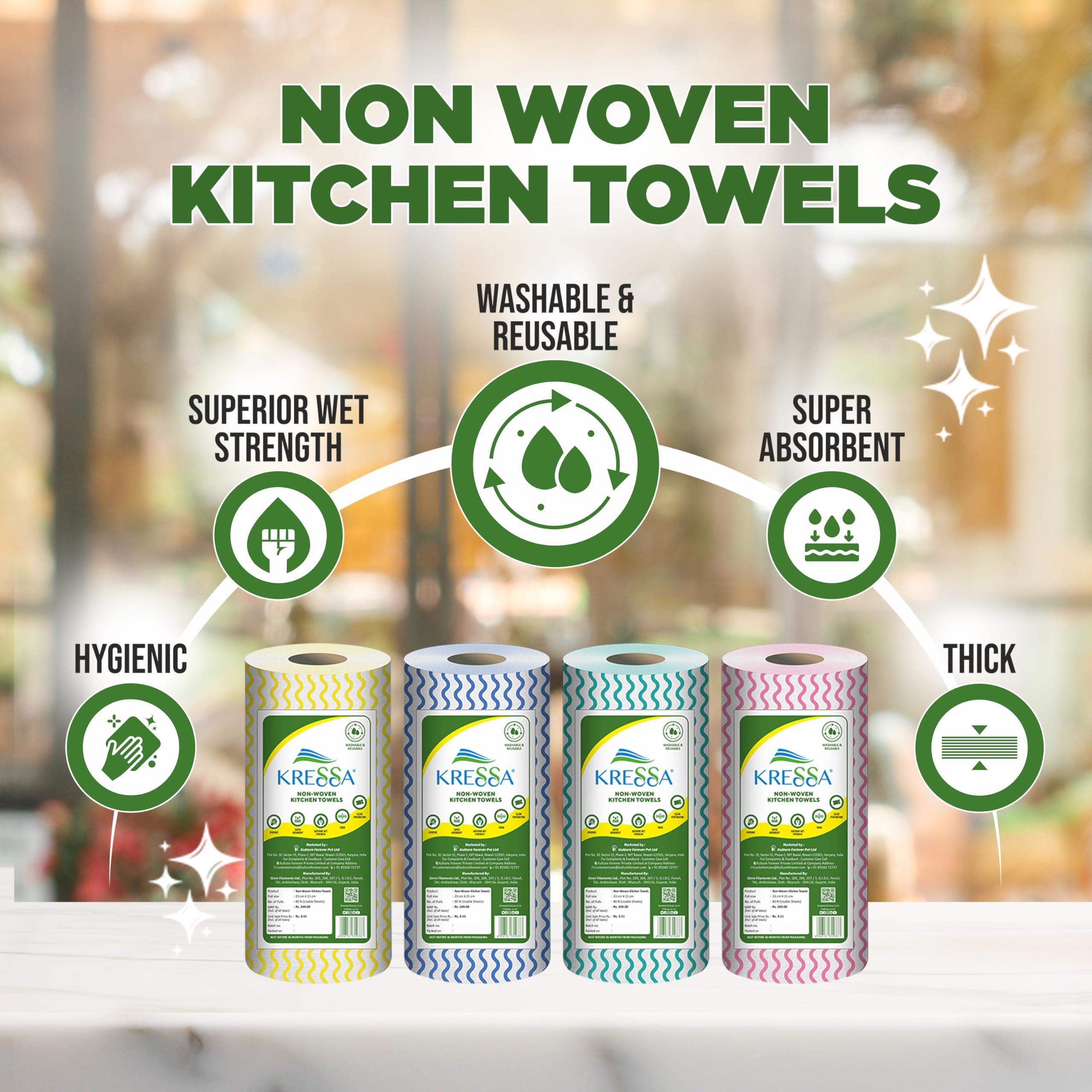 KRESSA Kressa Non Woven Kitchen Towel Roll | Reusable And Washable(Pack of 1)