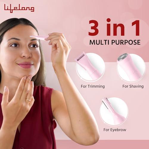 Lifelong Lifelong Rechargeable Body Hair Trimmer for Women | 1 Year Warranty | 4 in 1 Women Full Body Trimmer for Bikini, Face, Full Body, Nose, Ear, Eyebrow, Underarms Trimmer | 60 Minutes Runtime | Hair Removal Machine for Women (Pink)