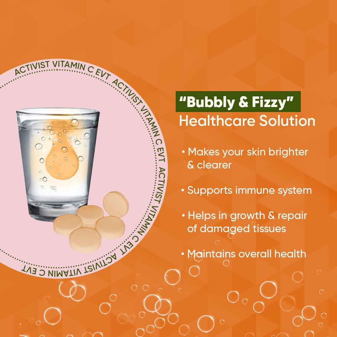 Activist Activist - Vit C Effervescent Tablet | Vitamin C | Nutritional Dietary Supplement - Natural Amla Extract Vitamin C with Zinc for Immunity, Skin Care, Antioxidants & Energy Boost(20 Tablets)