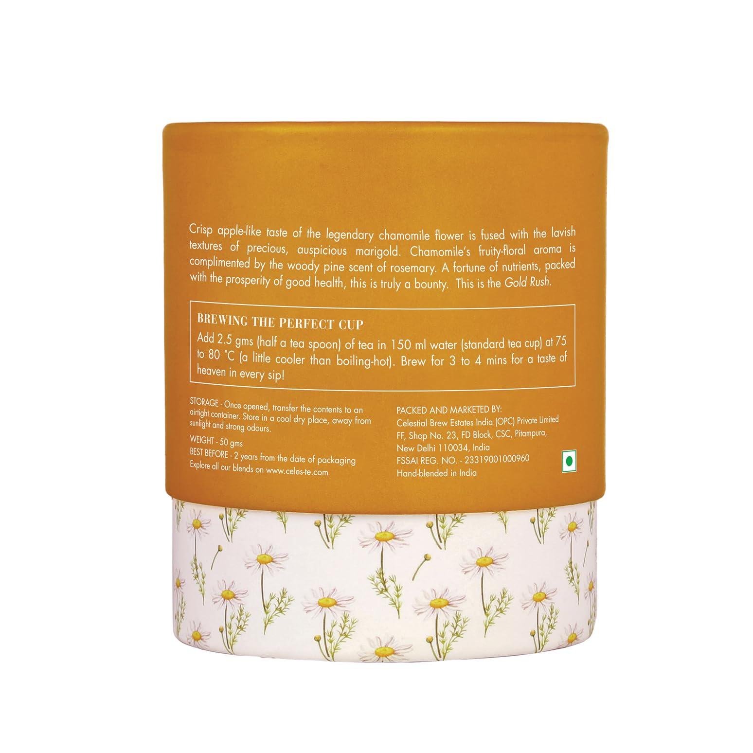 Celeste Celeste Green Tea GOLD RUSH  Premium Whole Leaf, 100% Natural Ingredients Chamomile, Marigold, Rosemary and Green Tea, 50gm - 20 Cups