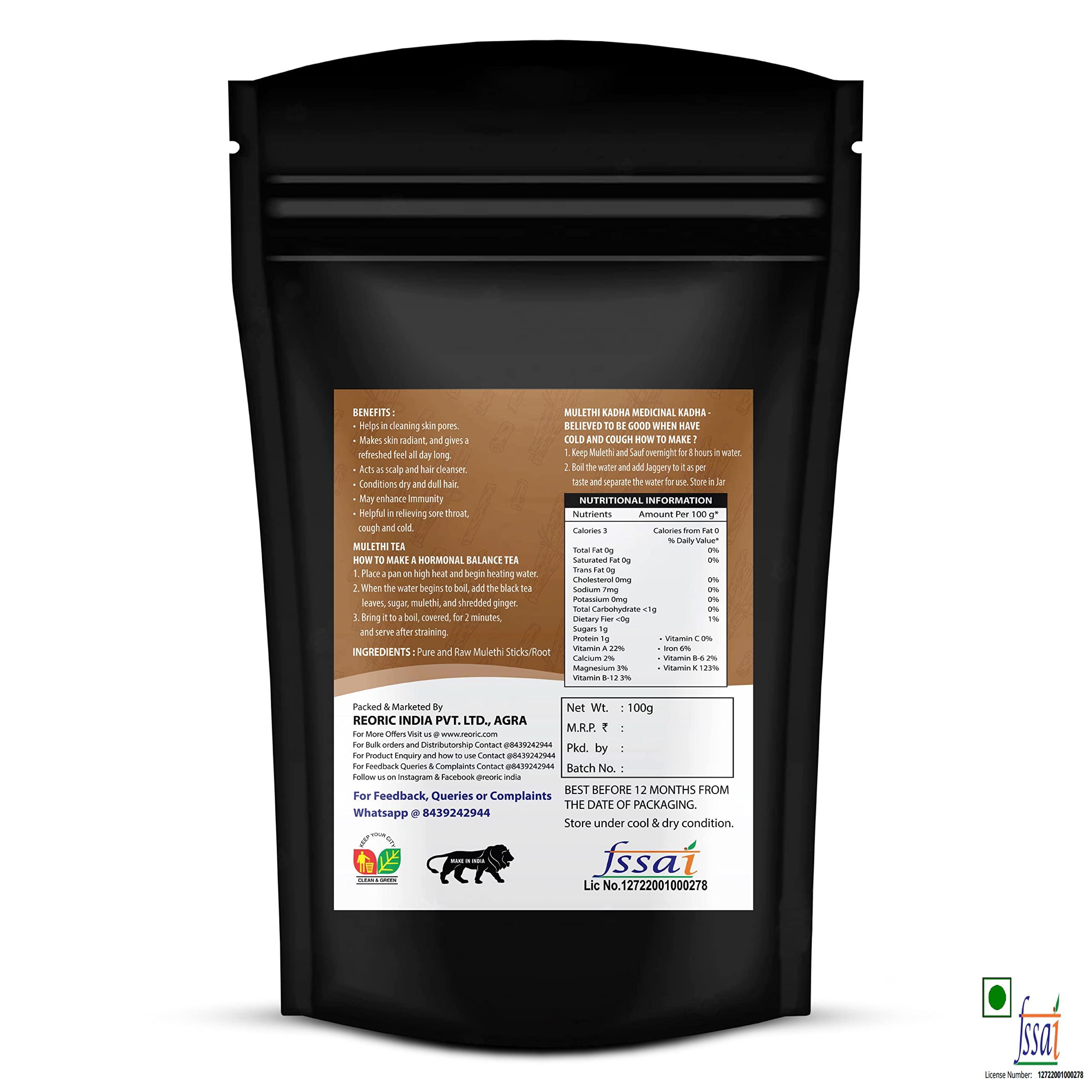 REORIC REORIC Mulethi Stick For Eating - 100g(Pack of 2) | Liquorice Roots | Yastimadhu Licorica Sticks | Licorice Roots | Jeshthamadha Use for immunity Booster