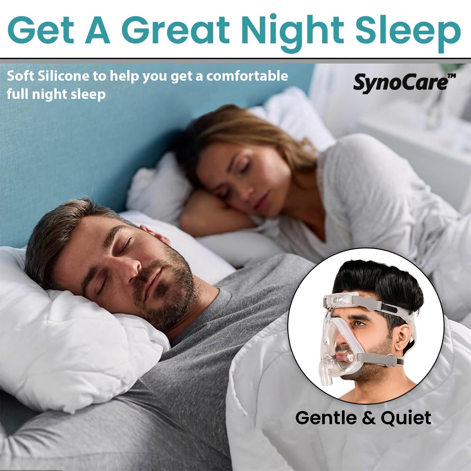SYNOCARE Synocare Cpap Mask Bipap Mask for bipap machine cpap machine for sleep apnea full face mask compatible to all cpap bipap machine with head strap 100% Transparent (SMALL)