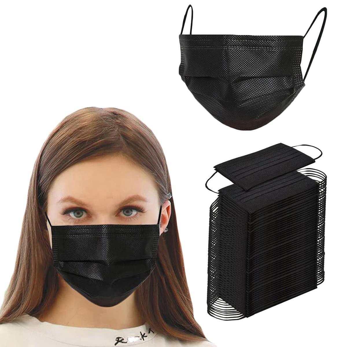 NNPCBT NNPCBT Nonwoven Fabric, Women 100Pcs 3 Ply Black Disposable Face Mask Filter Protection Face Masks