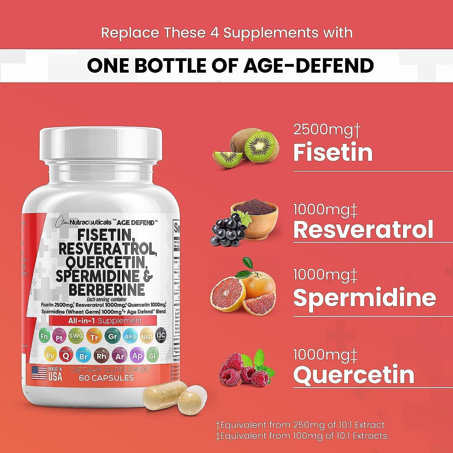 DESOFICON Fisetin 2500mg Quercetin 1000mg Resveratrol 1000mg with Spermidine Wheat Germ Extract 1000mg - Health Supplement for Adults Longevity with Berberine, Collagen, Rhodiola, Apigenin