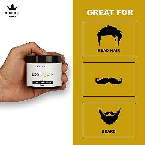RUBAB MEN RUBAB MEN Beard Grooming 4-in-1 Kit for Men | Beard Brush, Hair & Beard Softener Balm, Wooden Beard Shaper Tool & Wooden Beard Comb for Men | Pack of 4