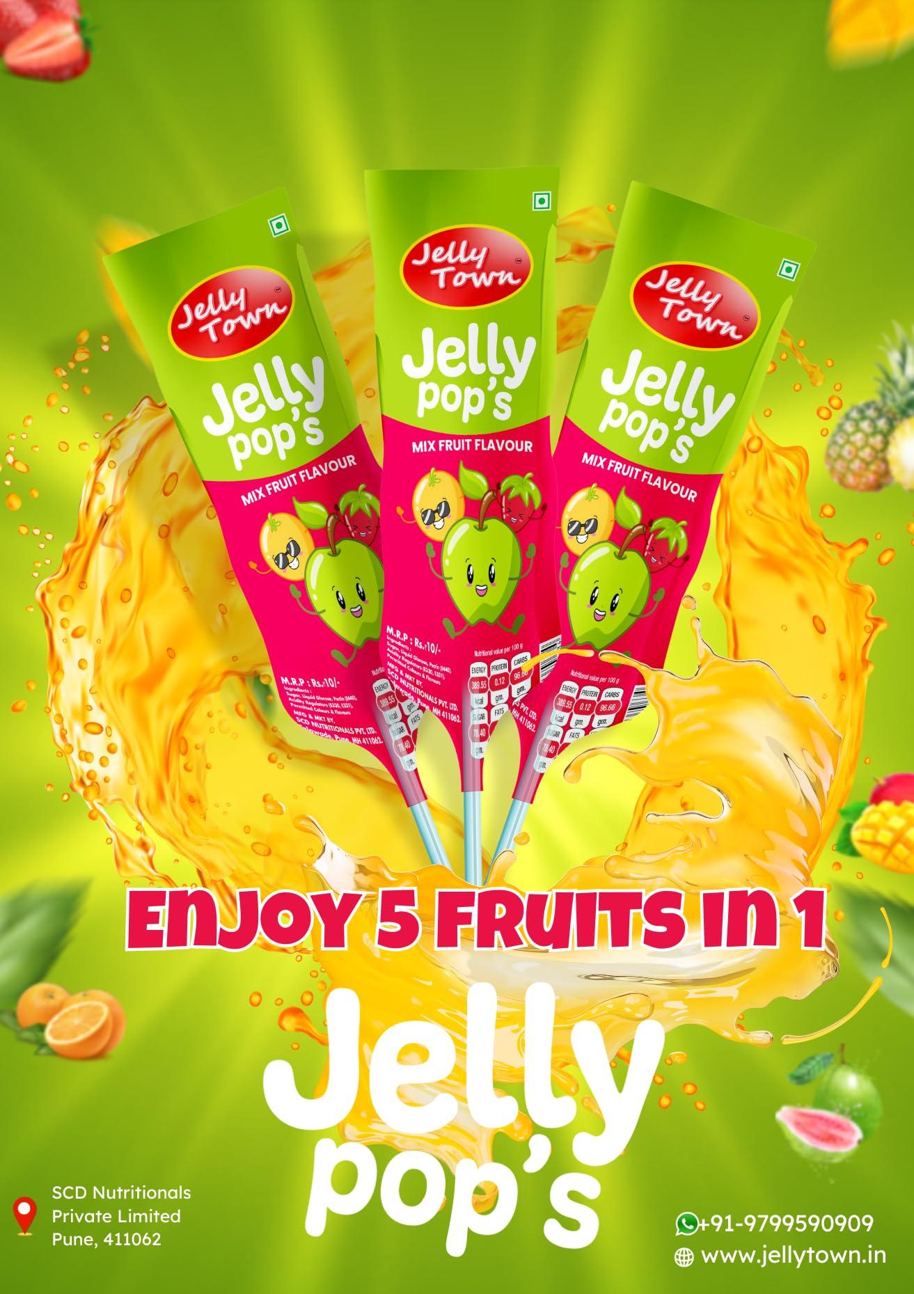 Jelly Town Jelly Town Dome Shape Jellypop | Pack Of 15 Sticks, Fruit, 300 g