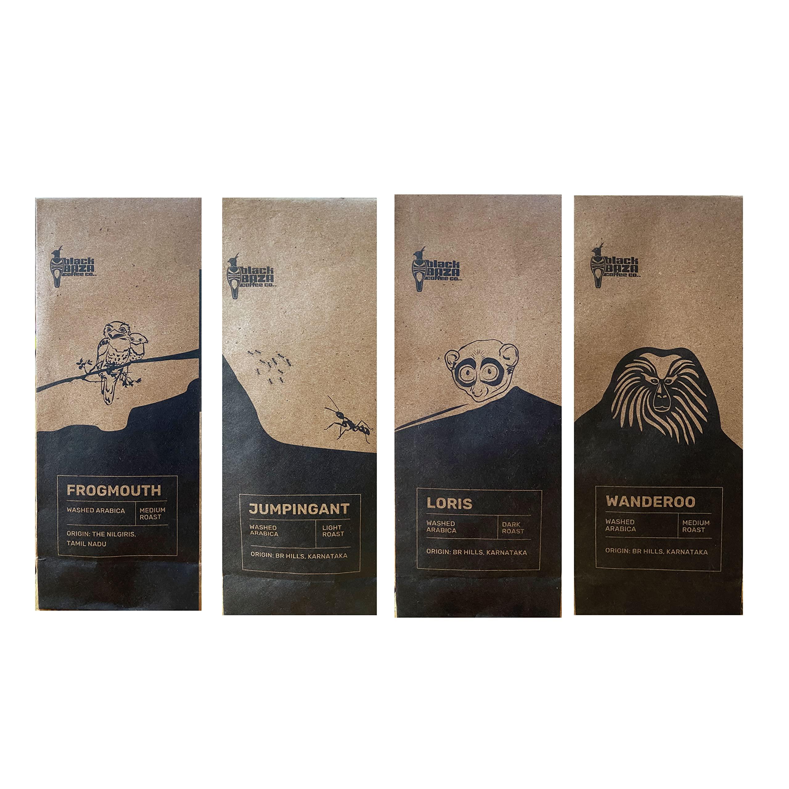 Black Baza Coffee Co. Black Baza Coffee, Specialty Arabica Sampler Pack, Freshly Roasted, Organic (Whole Beans, 4 x 100 grams)