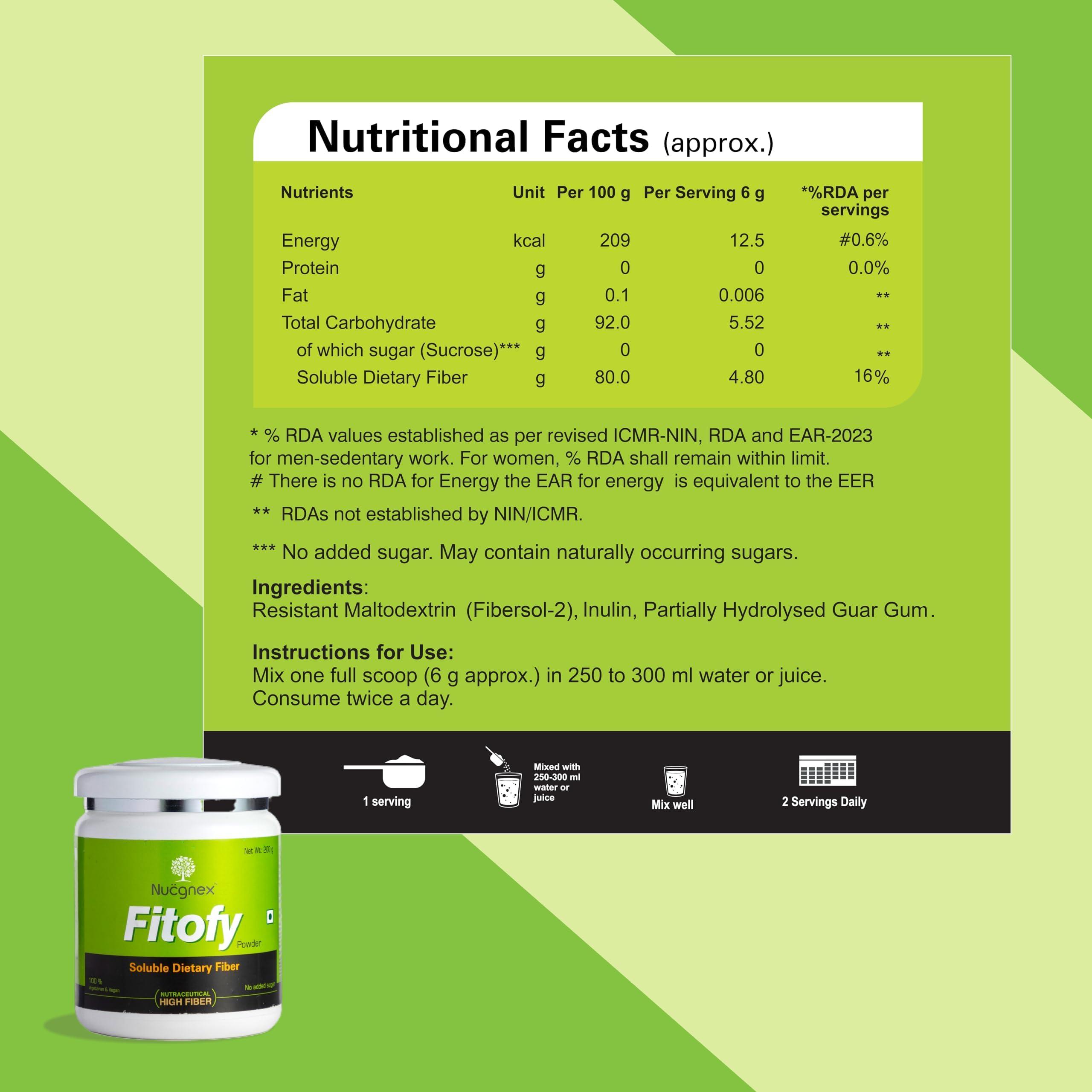 FITOFY FITOFY Soluble Dietary Fiber Powder| Aids indigestions| Enhance gut Health| Combination of 3 fibers| Acidity, Constipation Relief| Gastrointestinal health (Unflavored) 200gms