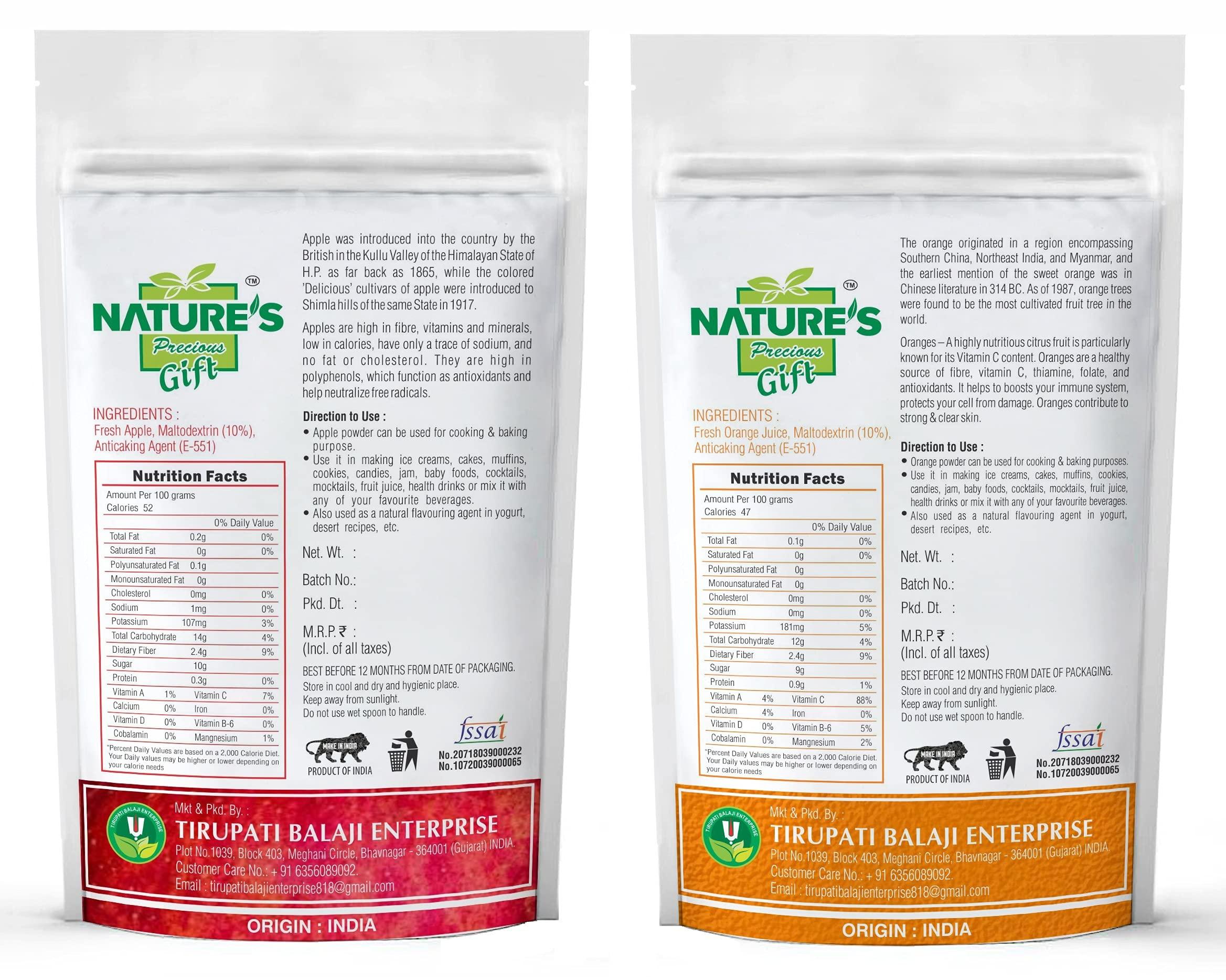 NATURE'S GIFT - FOR THOSE WHO CARE'S NATURE\'S GIFT - FOR THOSE WHO CARE\'S Apple Powder And Orange Fruit Powder - 100 GM Each (Super Saver Combo Pack)